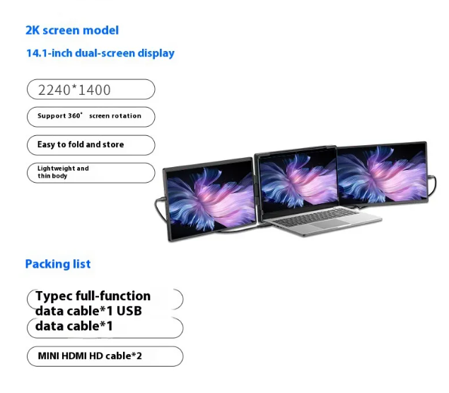 Moniteur portable double écran Flex View 14,1"